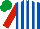 Royal blue & white stripes, red sleeves, emerald green cap