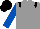 Grey, black epaulettes, royal blue sleeves, black cap