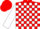 Red, white circled 'w', red and white blocks on sleeves, red cap