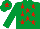 Emerald green, red stars, red star on cap
