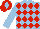Light Blue and Red diamonds, Light Blue sleeves, Red cap, Light Blue diamond