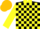Black, yellow collar, yellow blocks on sleeves, gold cap