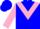 Blue, shocking pink chevron and sleeves, blue cap, shocking pink peak