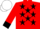 Red, black stars, red sleeves, black collar and cuffs, white cap