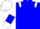 Blue, white epaulettes, white and blue halved sleeves, white collar, cuffs and cap, blue peak