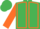 Emerald green, orange seams and sleeves, emerald green cap