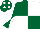 Dark green and white (quartered), diabolo on sleeves, dark green cap, white spots