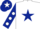 White, dark blue star, dark blue sleeves, white spots, dark blue cap, white star