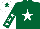 Dark green, white star, white stars on sleeves, white cap, dark green star
