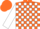 Orange, white circled 's', white blocks on sleeves, orange cap