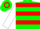 Green, red hoops, white sleeves, green and red hooped cap