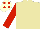 Tan, Red sleeves, Cream cap, Red spots