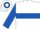 White, white 'j' in royal blue shamrock, royal blue hoop on sleeves