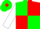 Green and red quartered diagonally, white sleeves, red and white checked diamond cap