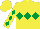 Yellow, emerald green triple diamond, emerald green diamonds on sleeves, yellow cap