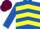 Royal blue & yellow chevrons, yellow armlet, maroon cap