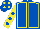 Royal blue, yellow seams, yellow sleeves, royal blue spots, royal blue cap, yellow spots