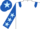 White, royal blue epaulets, royal blue sleeves, light blue stars, royal blue cap, light blue star