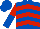 Royal blue, red chevrons, red and royal blue halved sleeves, royal blue cap