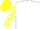 White, white and yellow checked sleeves, yellow cap