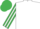 White, emerald green and white striped sleeves, emerald green cap