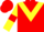 Red body, yellow chevron, yellow arms, red armlets, red cap