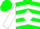 Green, green emblem on white diamond on back, white chevrons on front & sleeves