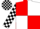 Red and white (quartered), black and white check sleeves and cap