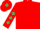 Red, emerald green diamonds on sleeves, red cap, emerald green diamond