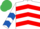 White & red chevrons, white sleeves, royal blue chevrons, emerald green cap