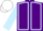 Purple, light blue seams and sleeves, white cap