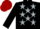 Black, silver lightning bolts, silver stars on cherry cap