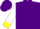 Purple, white dancing rabbit, yellow cuffs on white sleeves