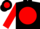 Black, black 'fm' on red ball, red sleeves