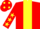 Red, yellow panel, yellow stars on sleeves, red cap, yellow spots
