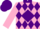 pink, purple diamond and collar, purple diamonds on pink sleeves, purple cap