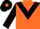 Orange body, black chevron, black arms, orange diaboloes, black cap, orange diamond