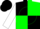 Black and green quarters, gold 'h' on black and green ball, white sleeves, black cuffs