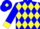 Empire blue, sulphur yellow band of diamonds and cuffs, empire blue sleeves and cap, sulphur yellow diamond