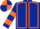 Dark blue, orange seams, hooped sleeves, quartered cap
