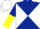 Dark blue and white diabolo, dark blue and yellow halved sleeves, white cap