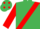 Emerald green, red sash & sleeves, red spots on cap