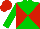 Green and red diagonal quarters, red cap