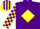 Purple, yellow diamond, yellow and purple check sleeves, striped cap