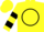 Yellow, yellow 'ja' in black circle, black hoops on sleeves, yellow cap