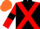 Black, red cross belts, red sleeves, black armlets, orange cap