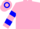 Pink, blue hoops on sleeves, pink and blue hooped cap