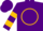 Purple, gold circle, gold bars on sleeves, purple cap