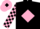 Black, pink diamond, checked sleeves, pink cap, black diamond