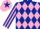 Dark blue and pink diamonds, striped sleeves, pink cap, dark blue star